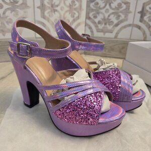 NEW Lilac Holo Glitter Platform Heel Sandal Size EU38 (7.5)